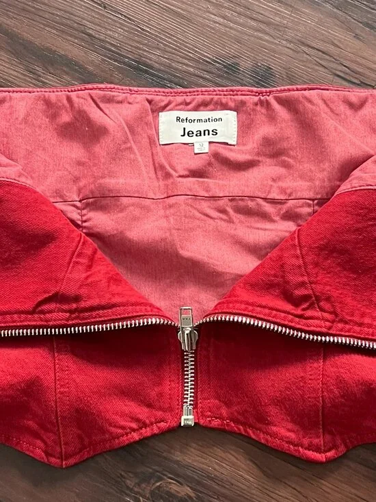 Reformation Red Denim Corset Top Strapless Bustier - Picture 2 of 5
